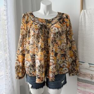 We The Free Cool Meadow Midnight Combo Long Balloon Sleeves Boho Slouchy Top L